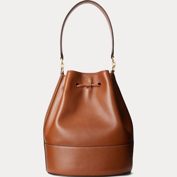 Women's Ralph Lauren Tan Brown Large Andie Leather Drawstring Shoulder Gift Bag - Picture 4 of 13